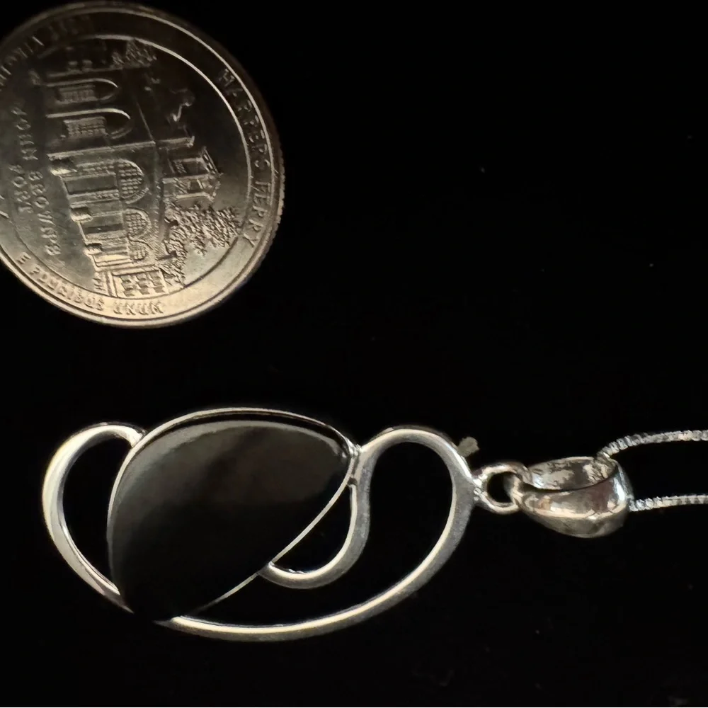 Sterling Silver genuine Black‎ Onyx Teardrop freeform Pendant Necklace